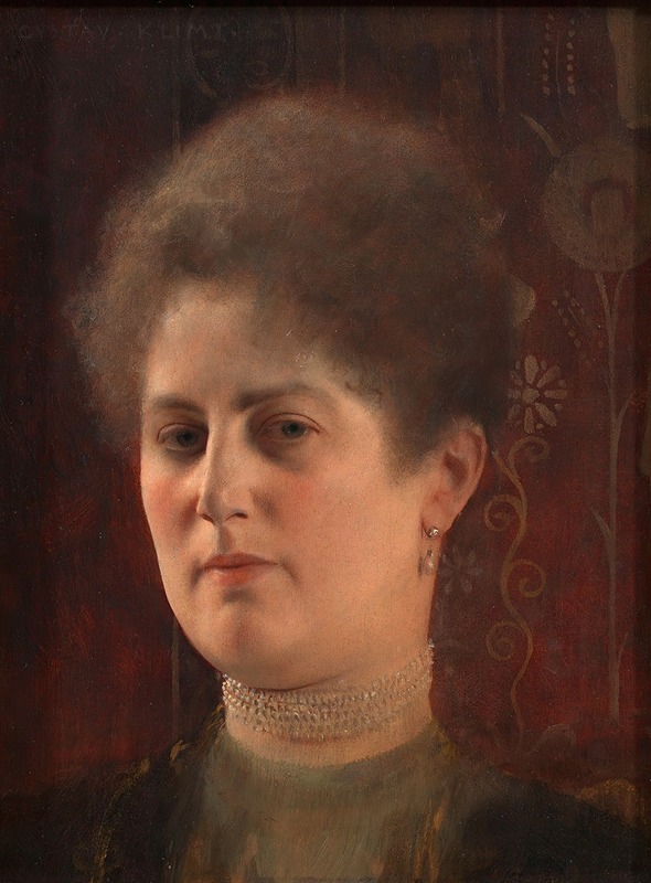 This painting features an unknown woman with intricate patterns in her attire.