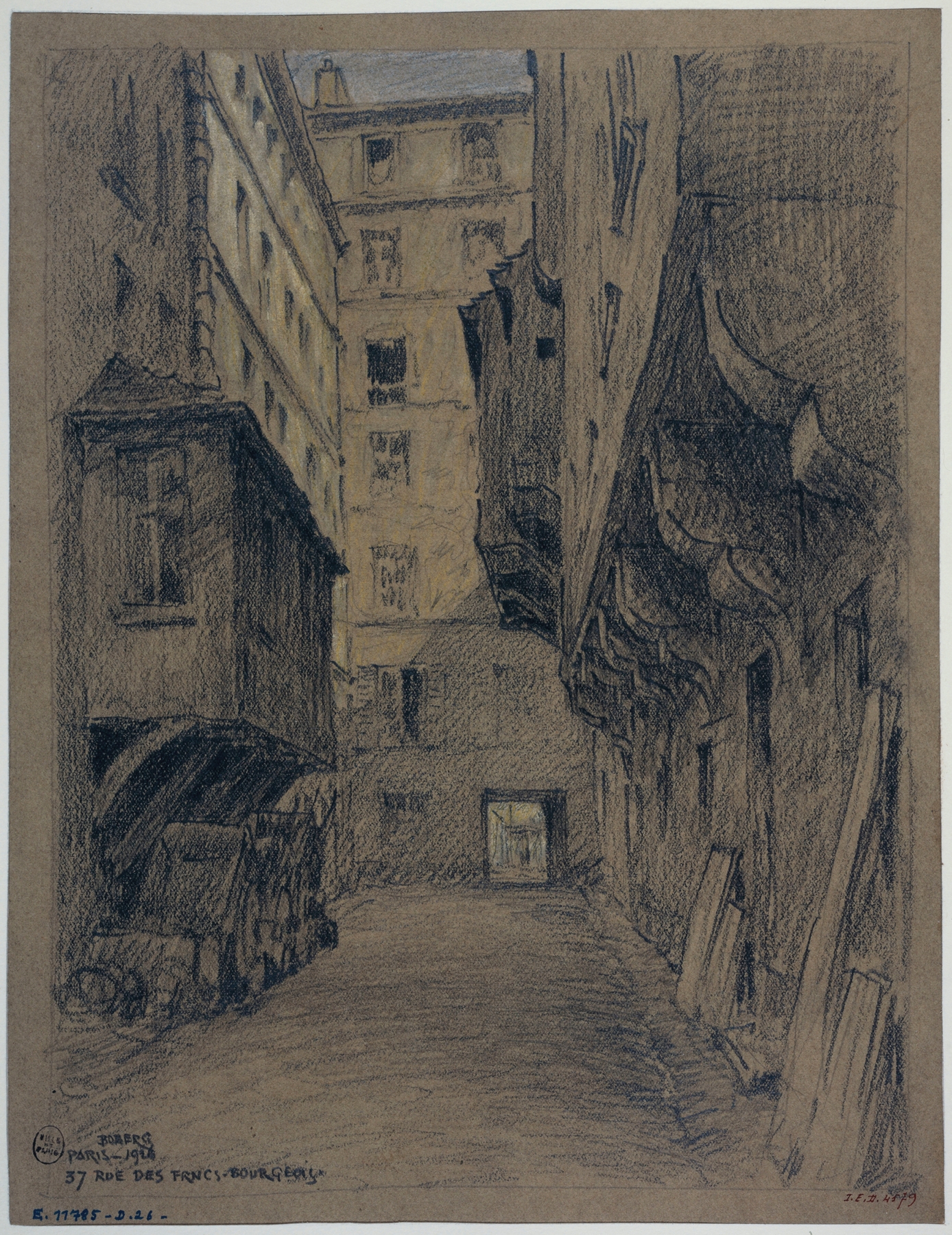 La maison nº37 rue des Francs Bourgeois by Ferdinand Boberg, architecture with intricate entrance and shadows.