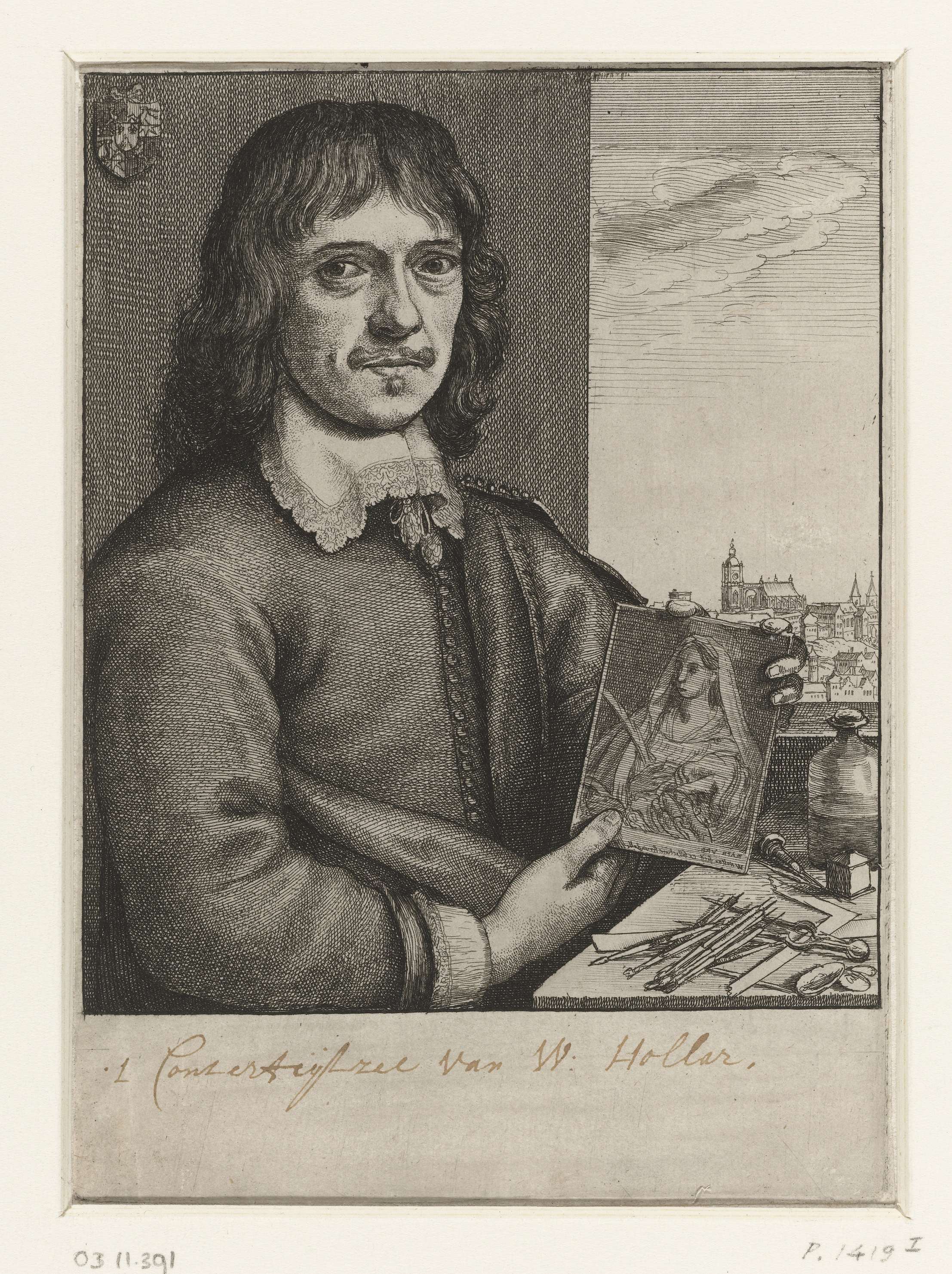 Self-portrait etching by Wenceslaus Hollar, featuring a somber gaze and chiaroscuro.