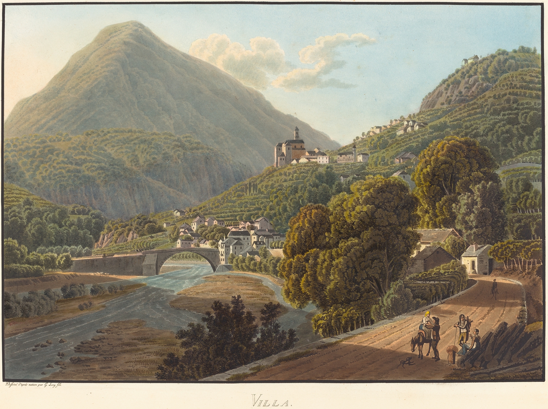 Villa by Mathias Gabriel Lory, oil on canvas depicting a serene landscape with soft light.