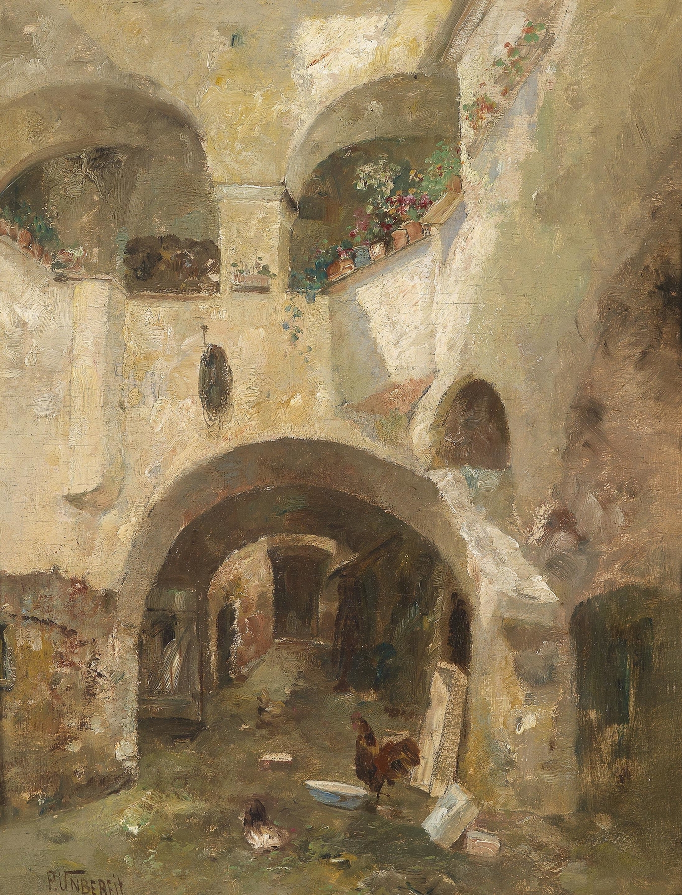 Landscape featuring buildings and light by Paul Unbereit, medium unknown.