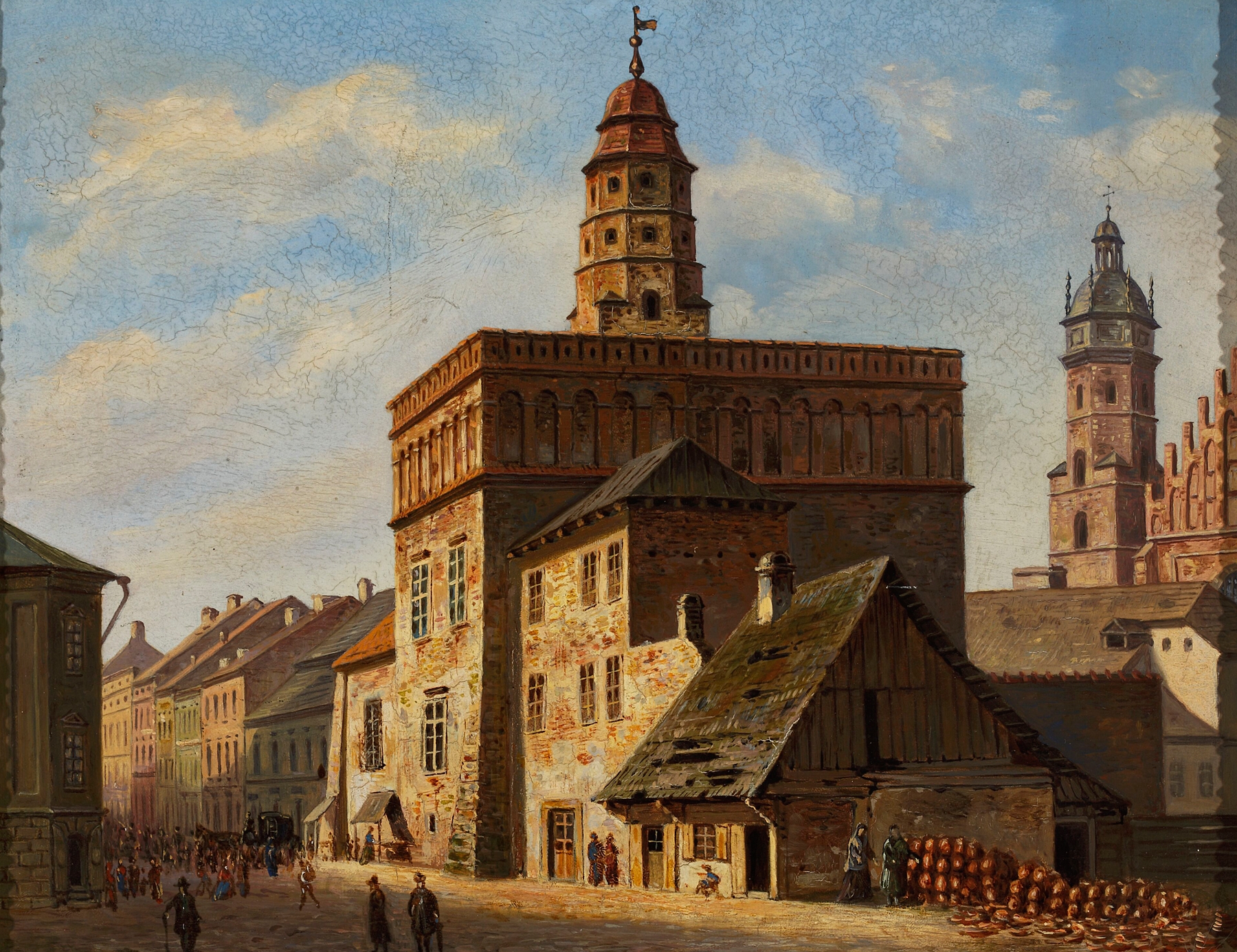 Old town hall at Wolnica square in Kazimierz, Kraków, oil painting by Aleksander Gryglewski
