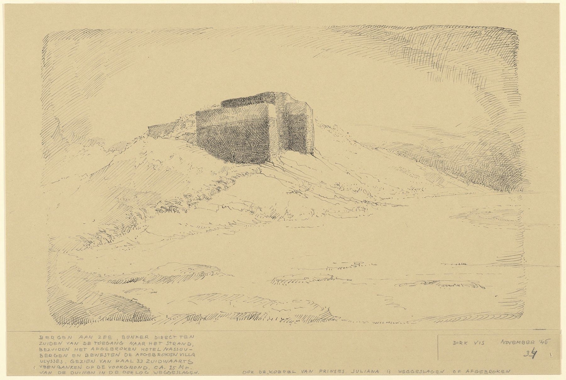 Bunker on the beach at Bergen aan Zee by Dirk Vis, 1946, modernism