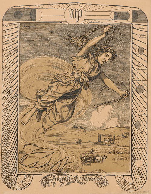 The painting depicts a personification of August, surrounded by seasonal elements.