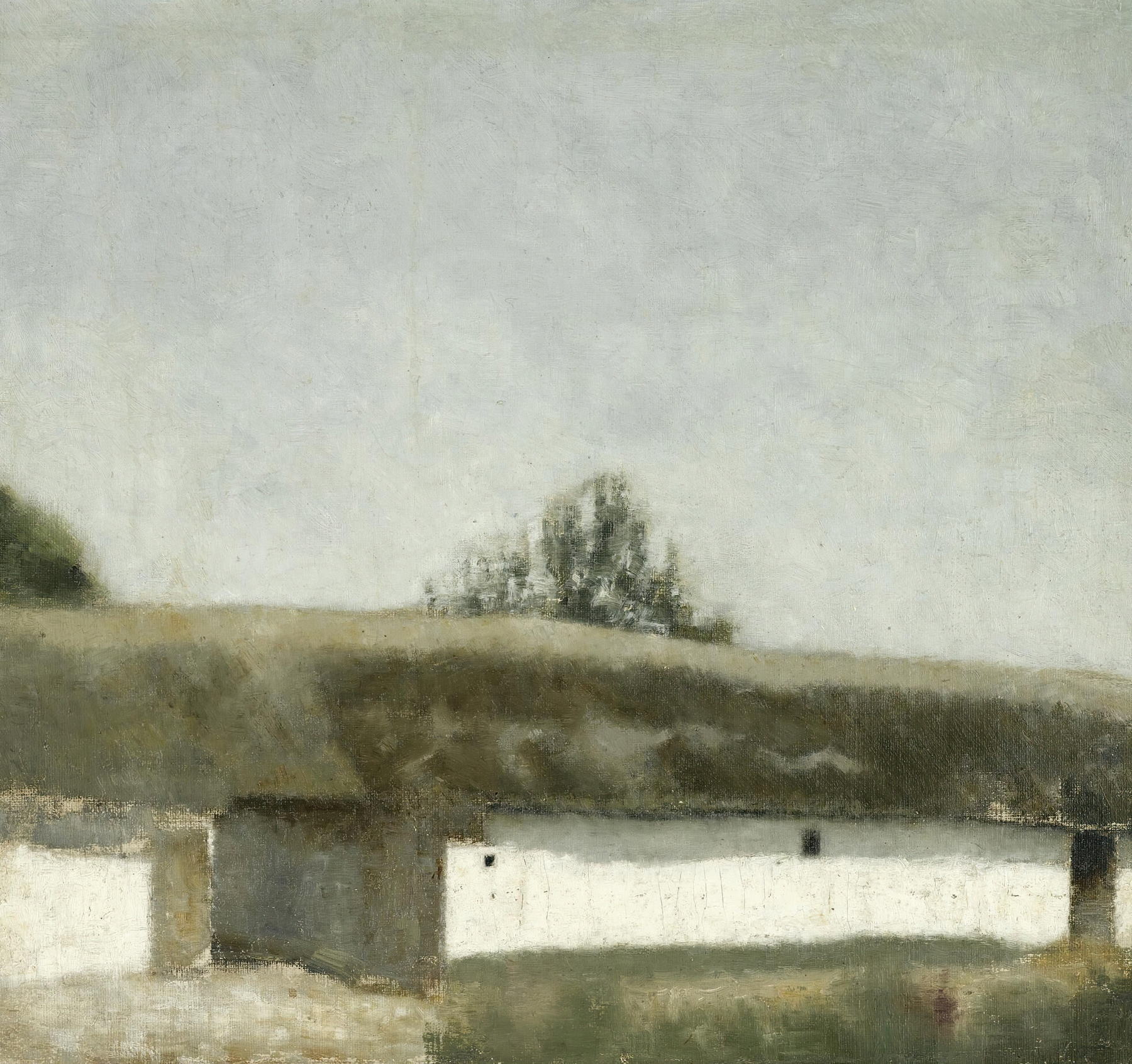 Landscape with farmhouse and fields, oil painting by Vilhelm Hammershøi
