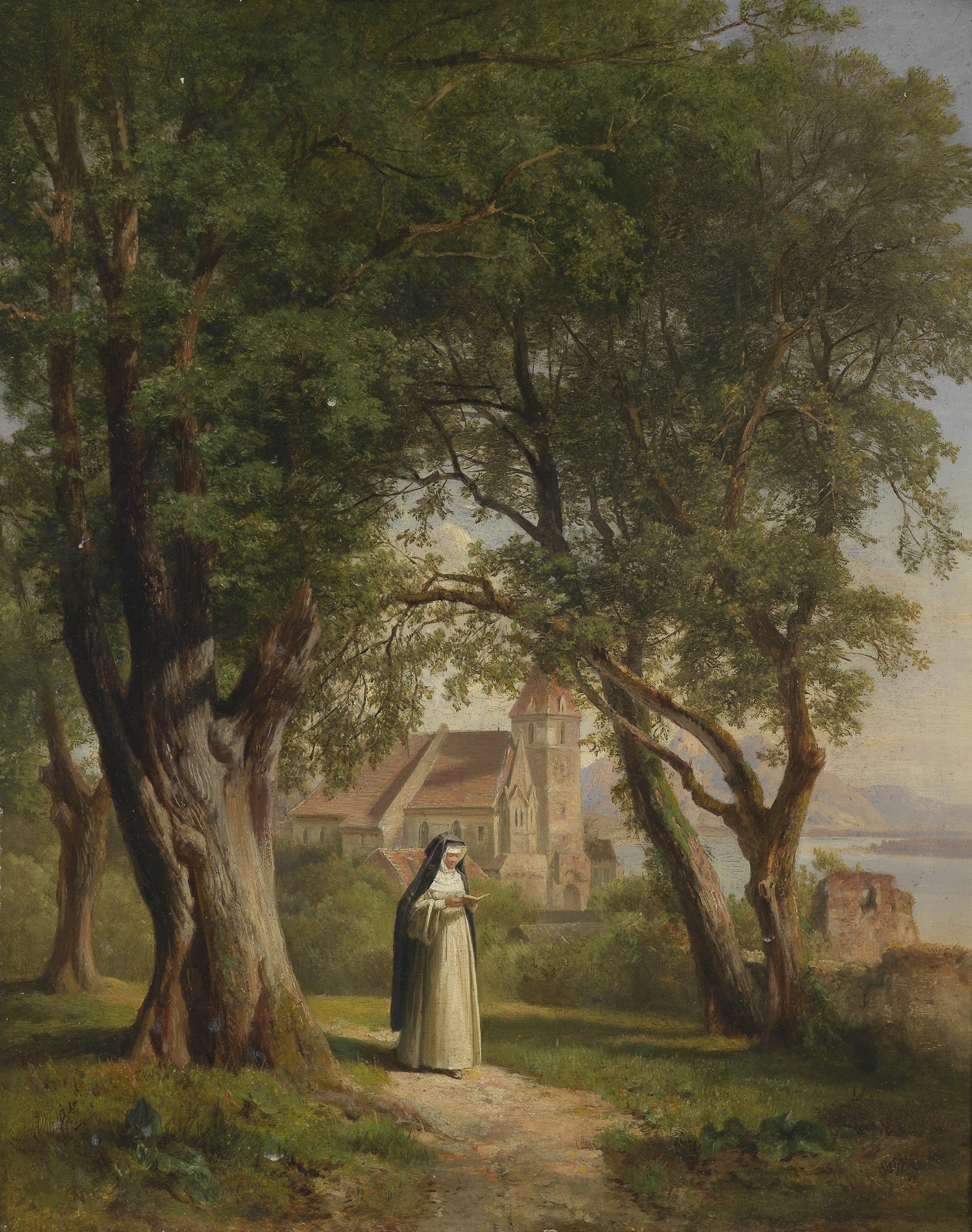 Portrait of a nun in soft tones by Anton Hansch, medium unknown