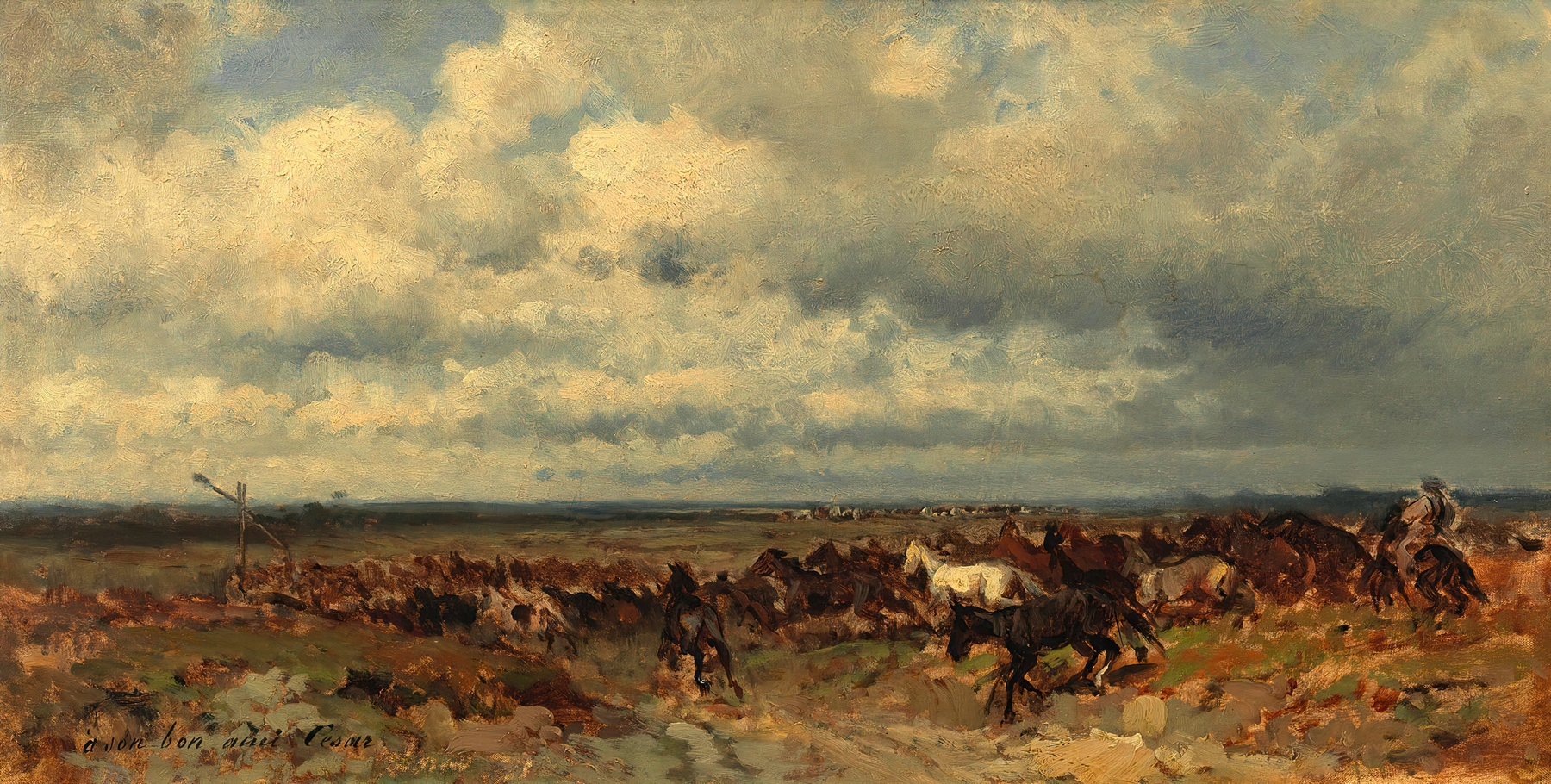Landscape of golden grass in the Puszta, oil on canvas by Alexander Von Bensa