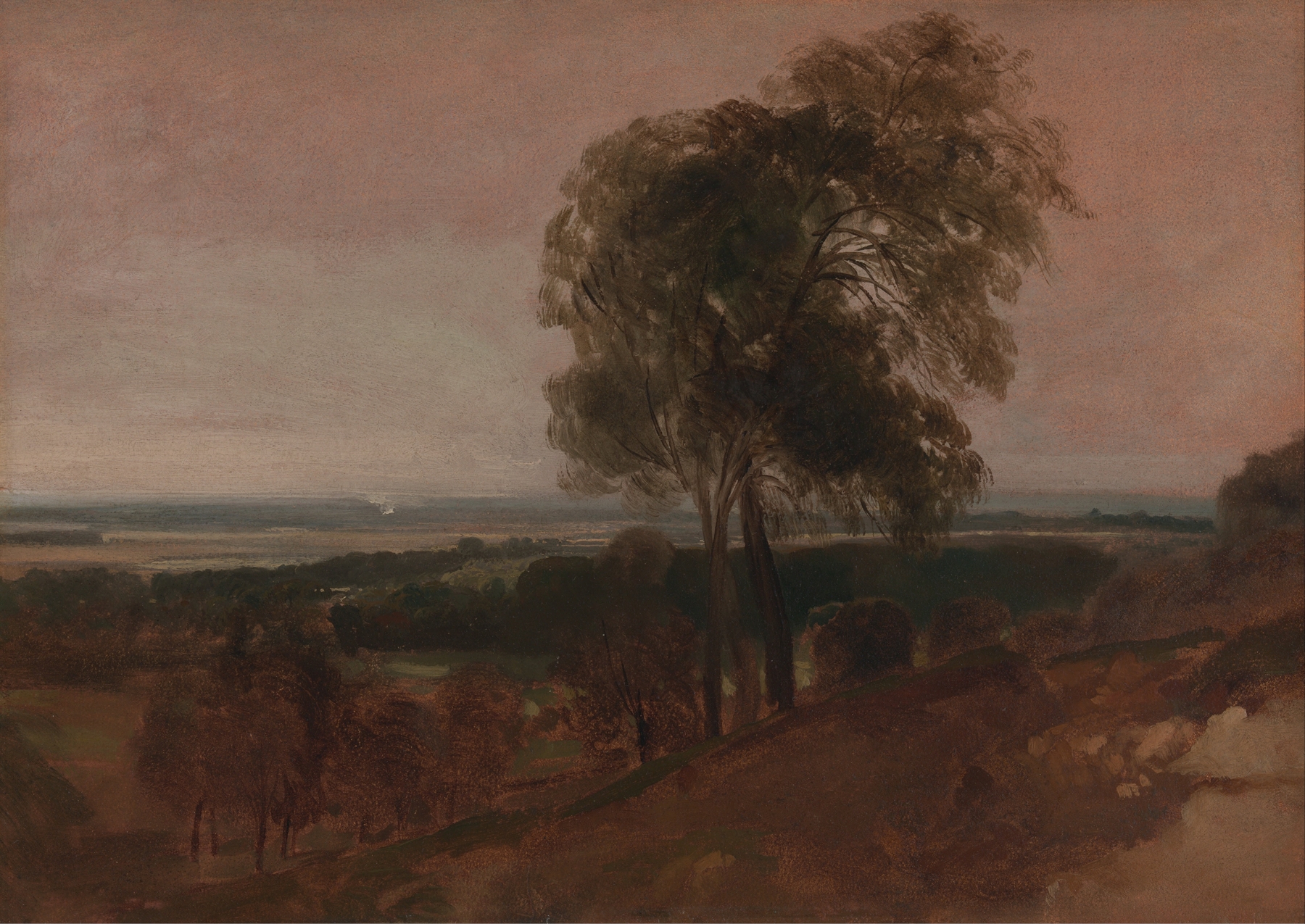 Landscape study at sunset, by Peter DeWint, public domain
