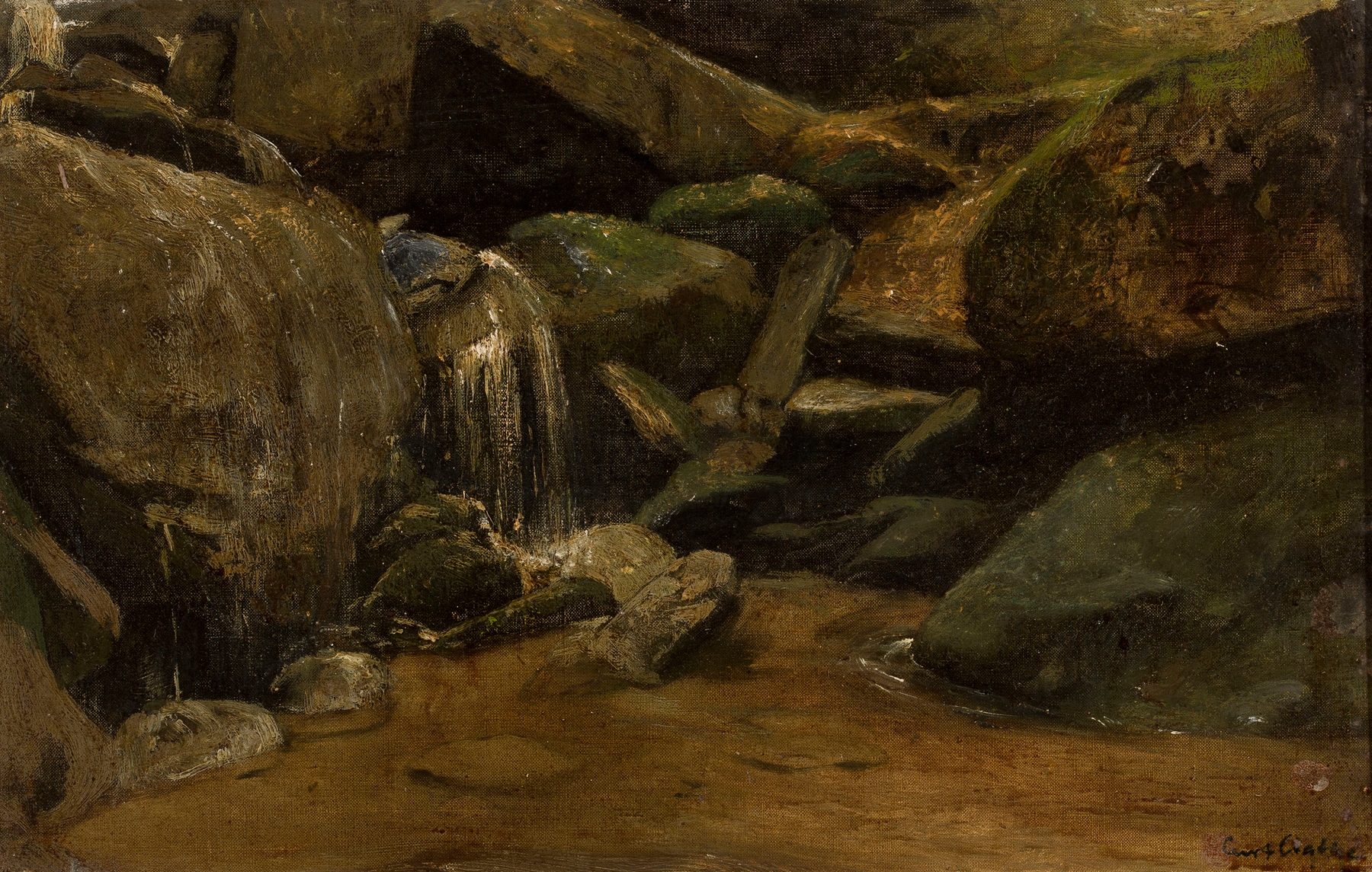 Waterfall by Curt Agthe, Impressionism, depicting a vibrant waterfall with light reflections.
