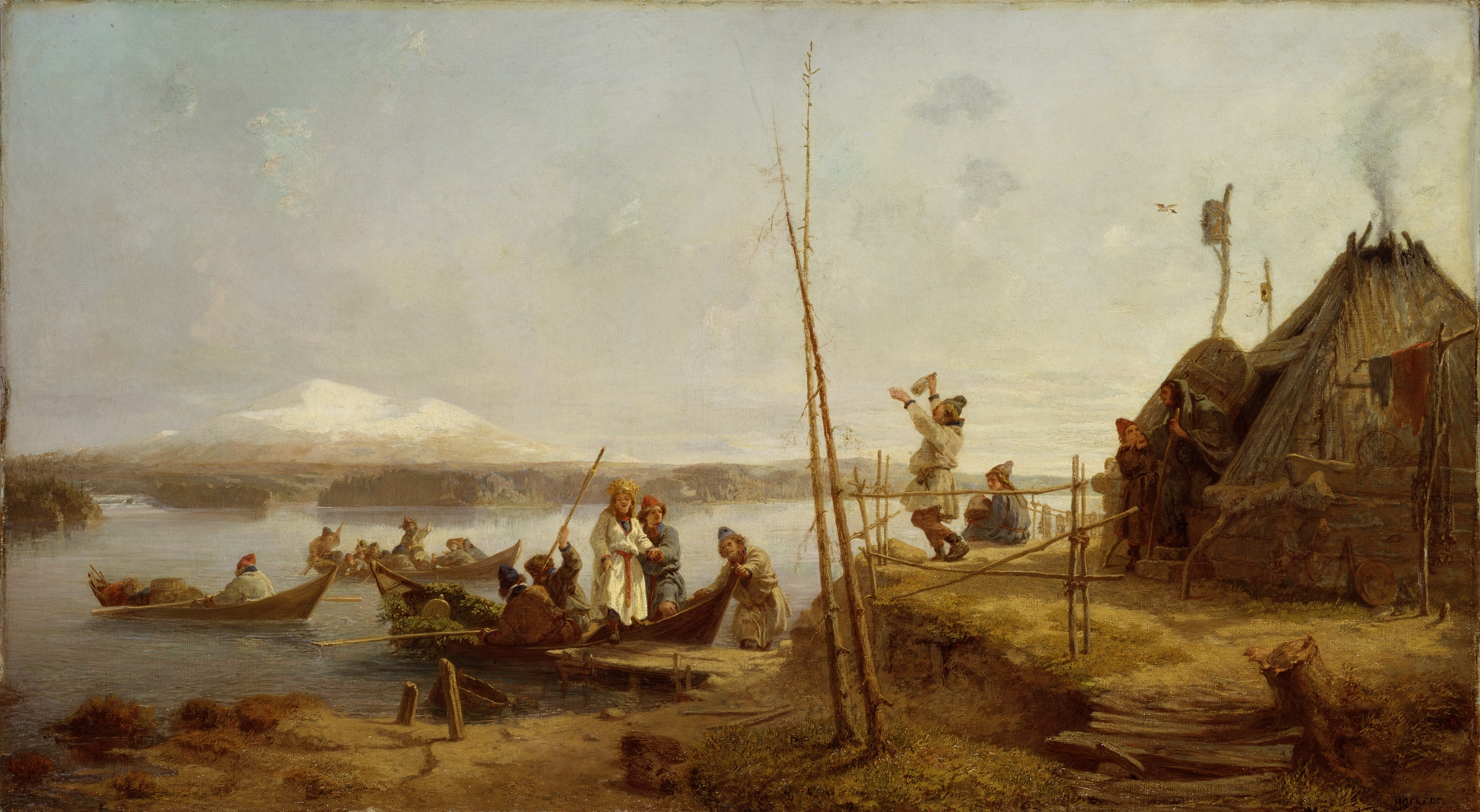 Bridal Homecoming at Lake Hornavan, oil on canvas by Johan Fredrik Höckert
