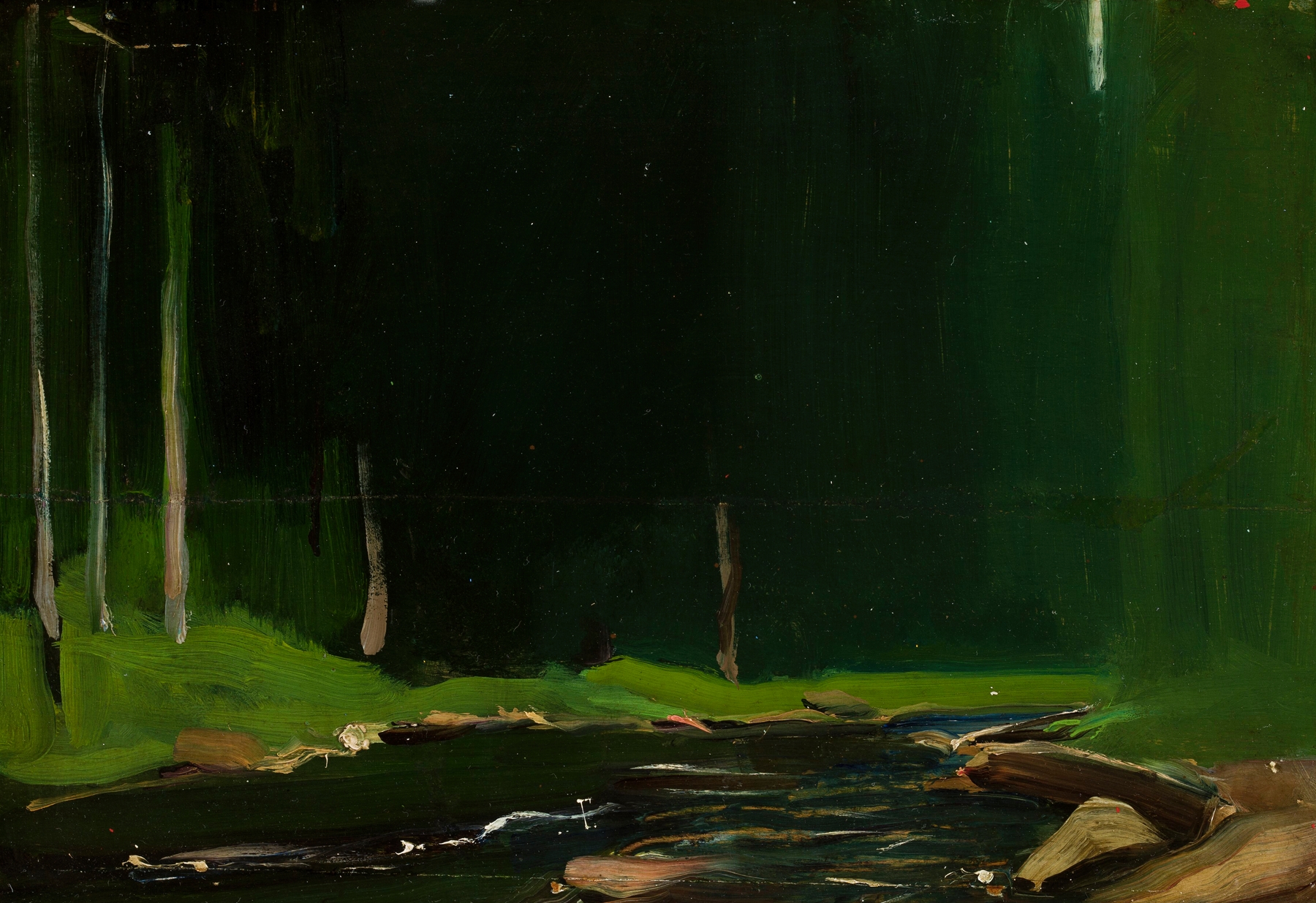 Serene forest scene by Konrad Krzyżanowski, oil painting