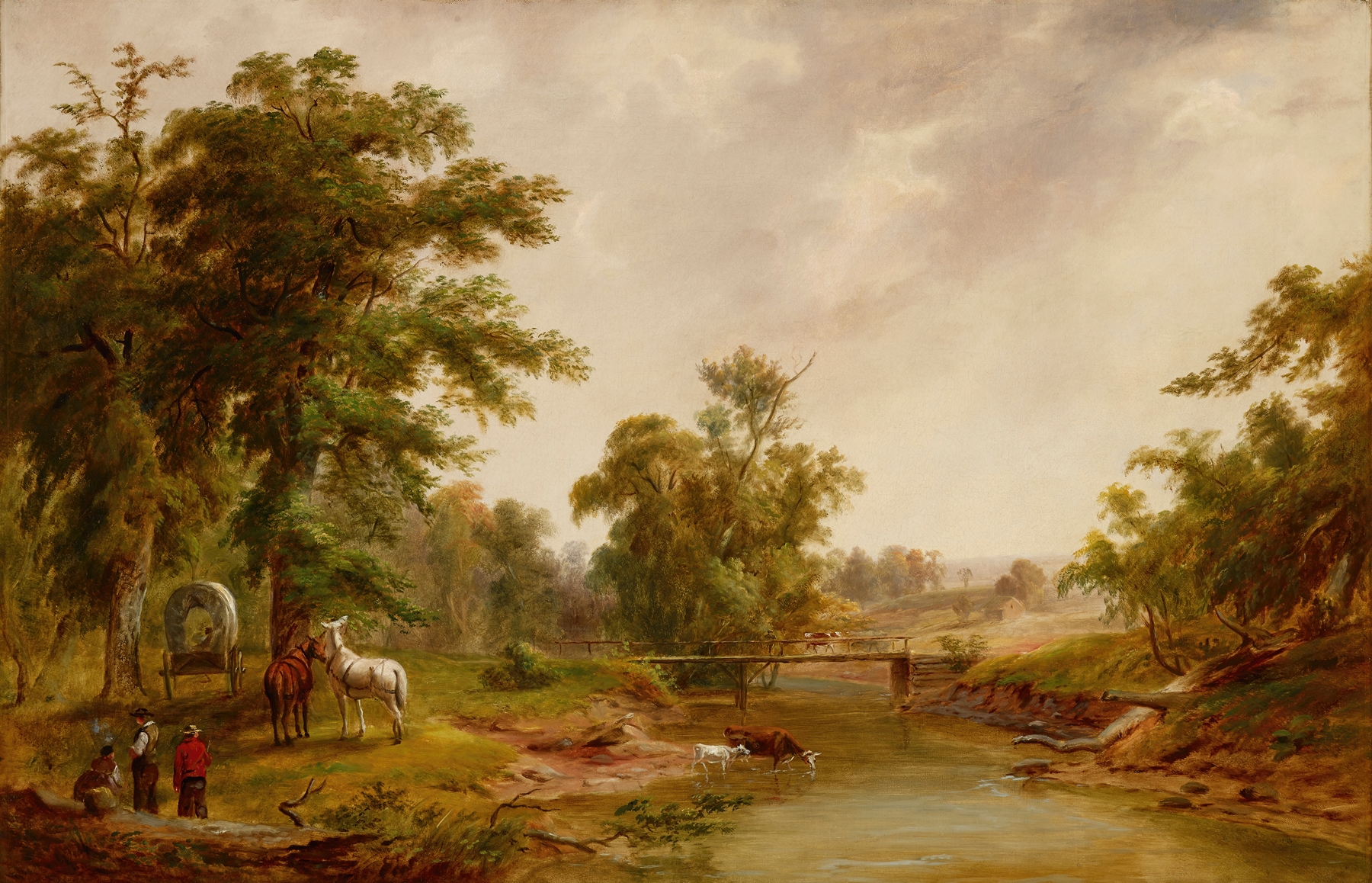Genre scene depicting a crowd in an urban setting, oil painting by Jacob Cox