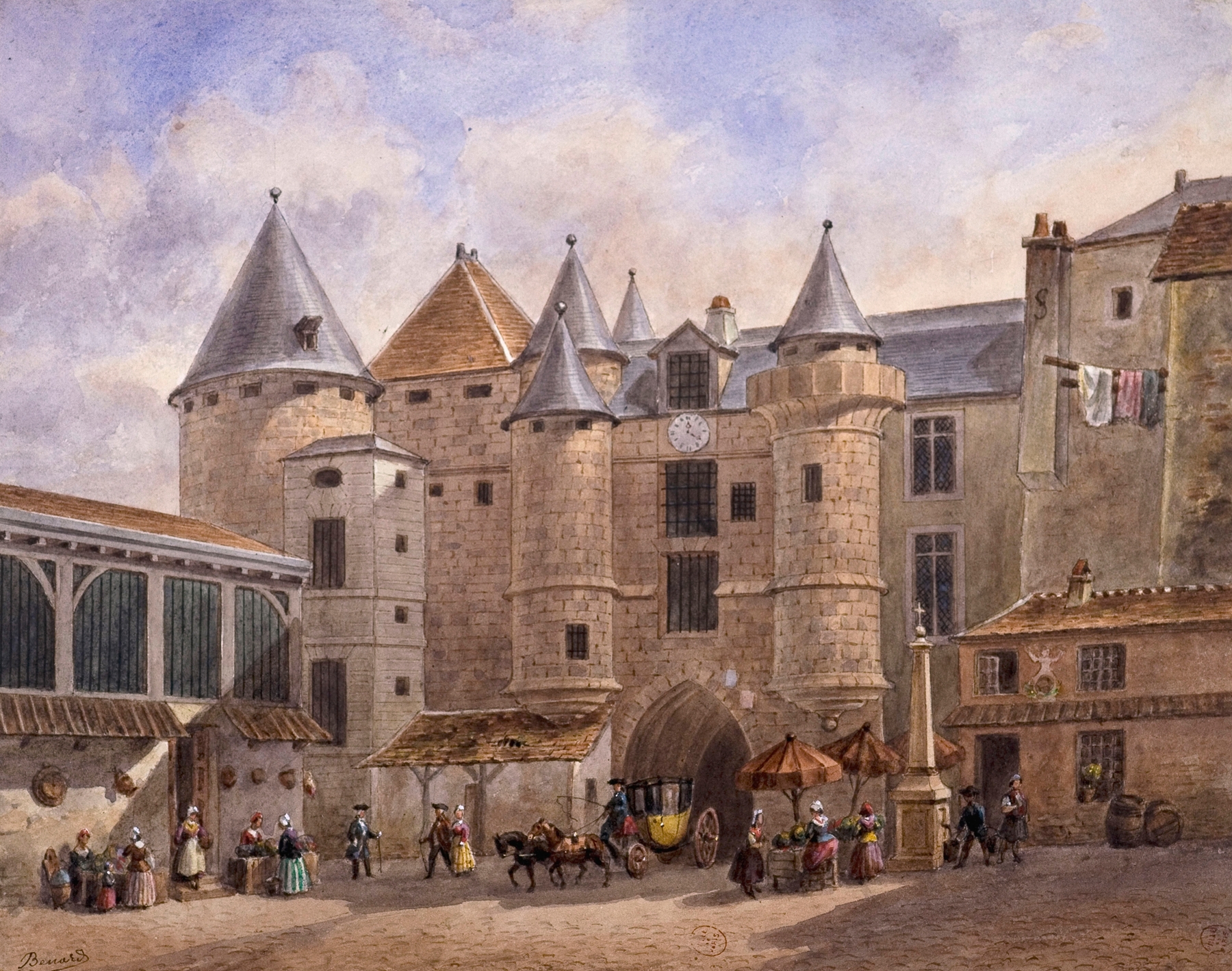 Le Grand Châtelet du XVIIIème siècle., by Auguste-Sébastien Bénard, public domain