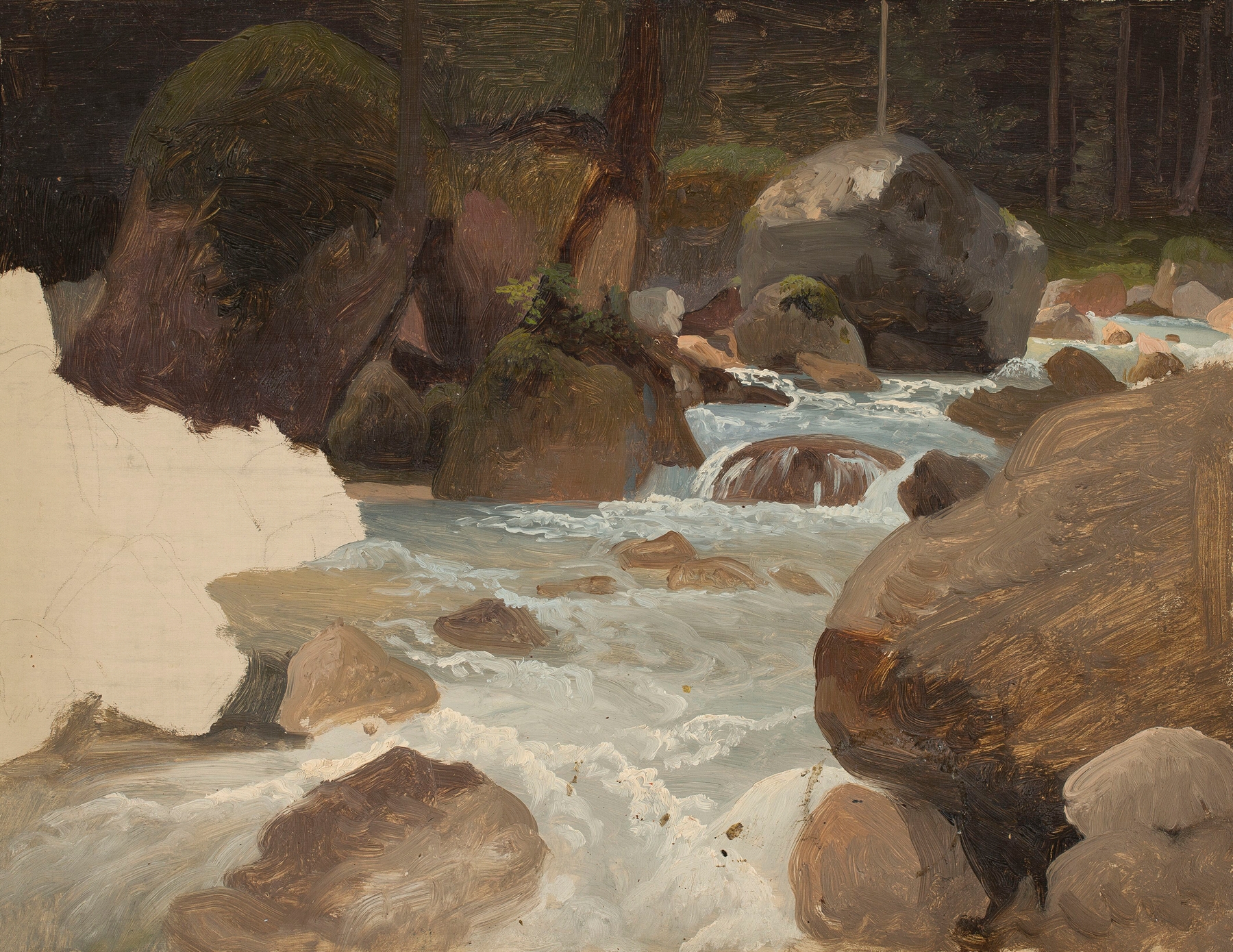 Mountain stream in the forest, watercolor on paper by Chrystian Breslauer