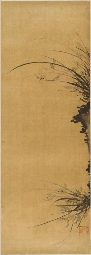 Orchids and Rocks, ink on silk by Yi Ha-ŭng