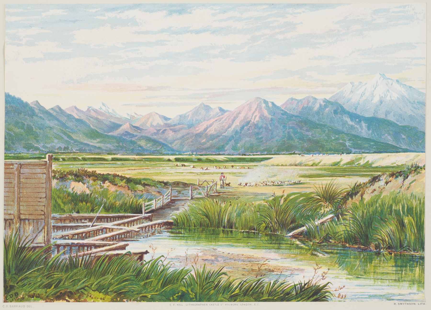 Landscape of Mount Alford by Charles Decimus Barraud, 1877, depicting rugged terrain and peaks.