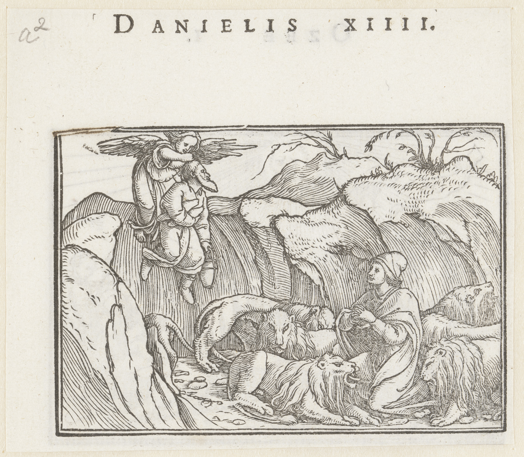 Daniël krijgt eten van Habakuk in de leeuwenkuil, paper by Hans Holbein