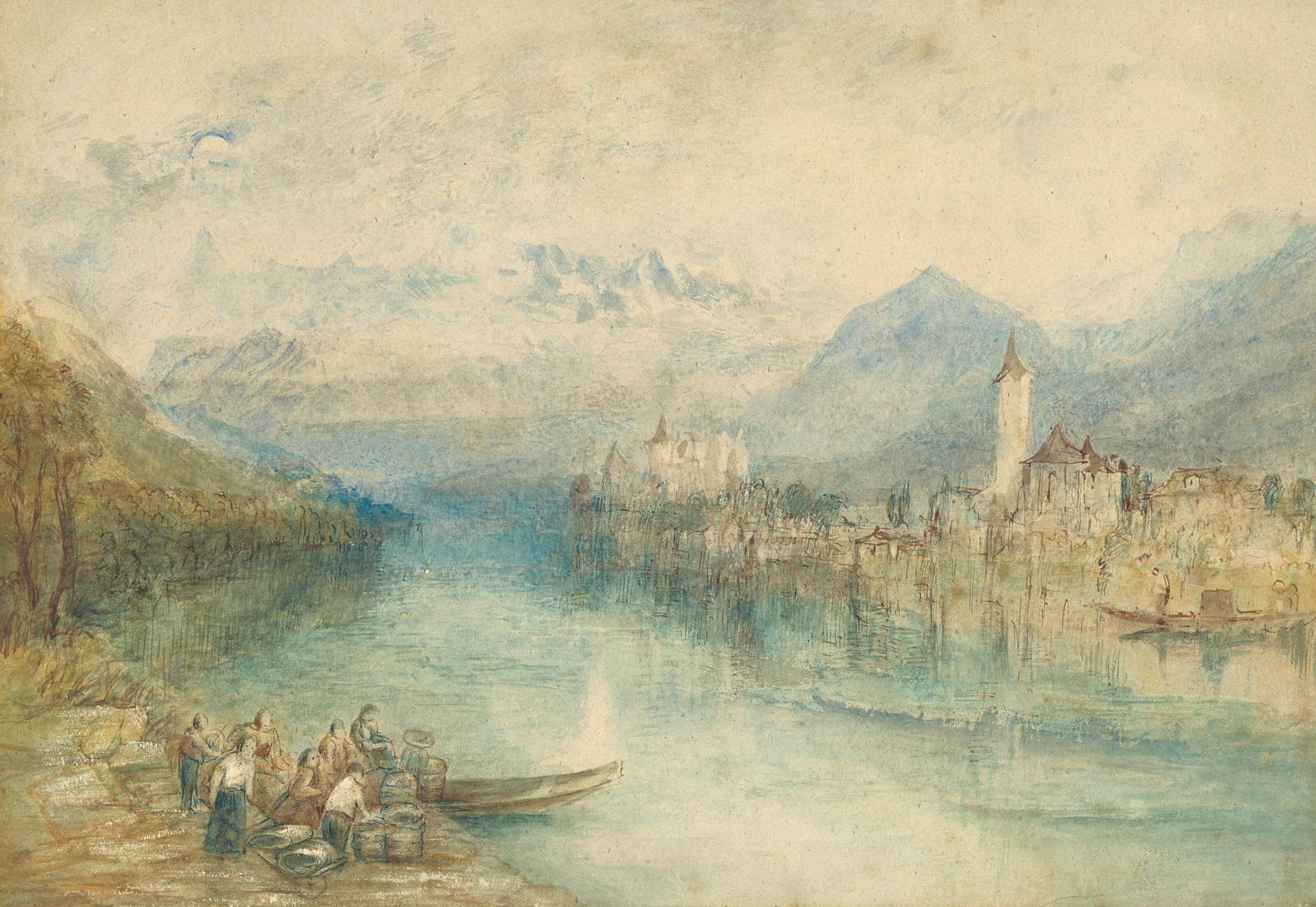 Landscape of Lake Thun with Schloss Schadau and Niesen, oil painting by Joseph Mallord William Turner