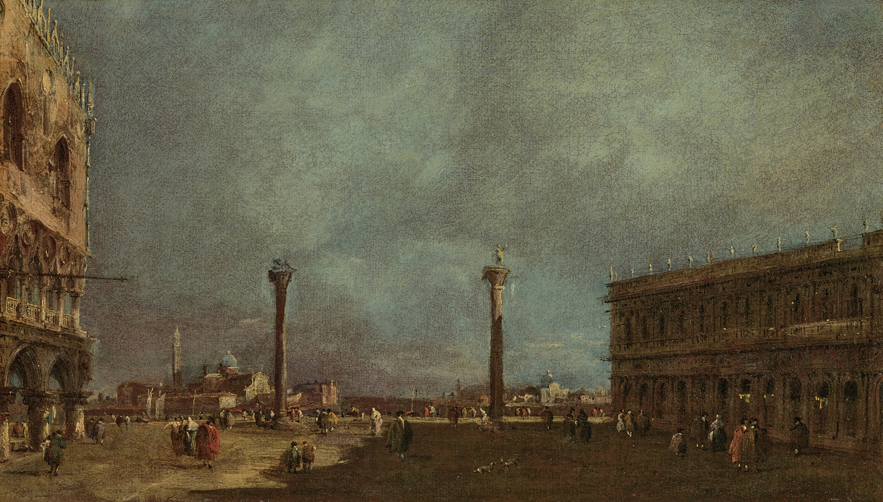 Venice, the Piazzetta looking south, with a view of the Doge’s Palace and the Biblioteca Marciana, the island of San Giorgio Maggiore beyond, by Francesco Guardi, public domain