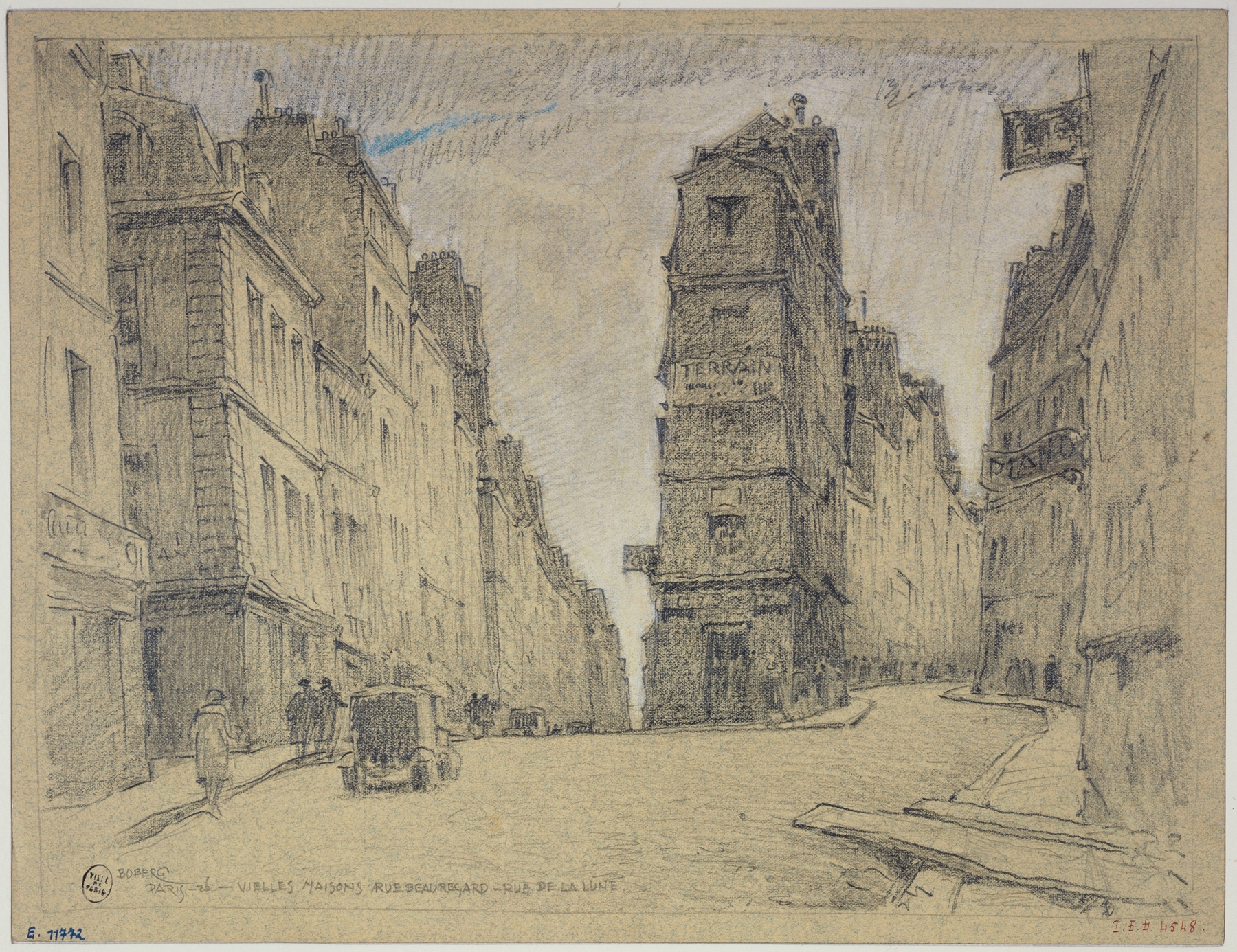 Oil painting by Ferdinand Boberg depicting historic buildings on a street.