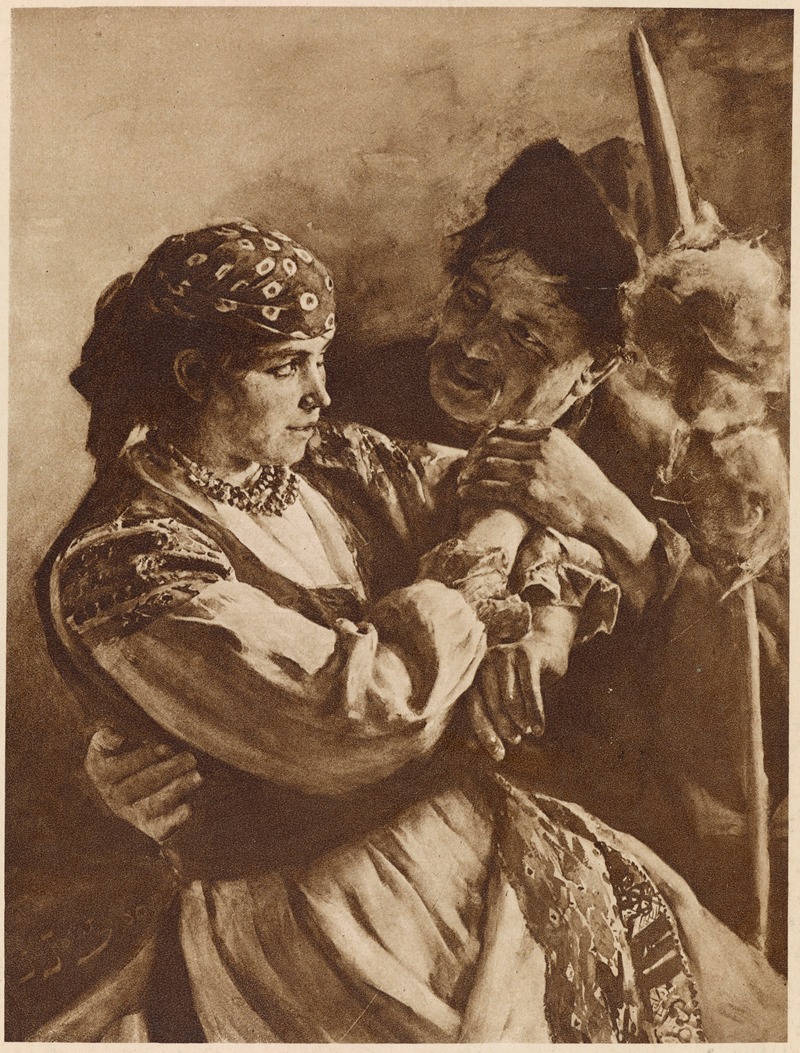 A hunting scene featuring a hunter and a dog in a natural setting.