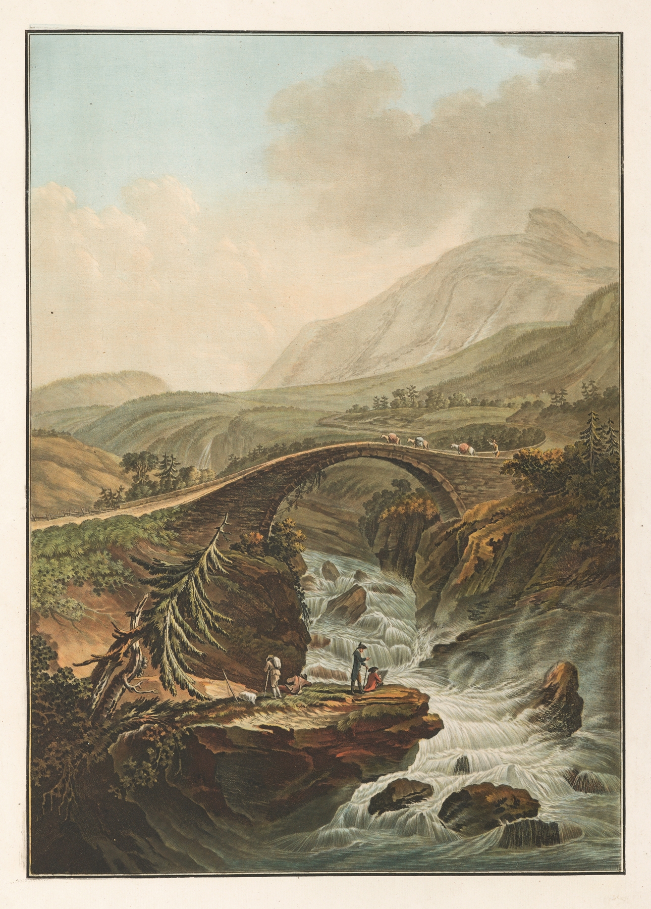 River landscape with a bridge, oil painting by Friedrich Rosenberg