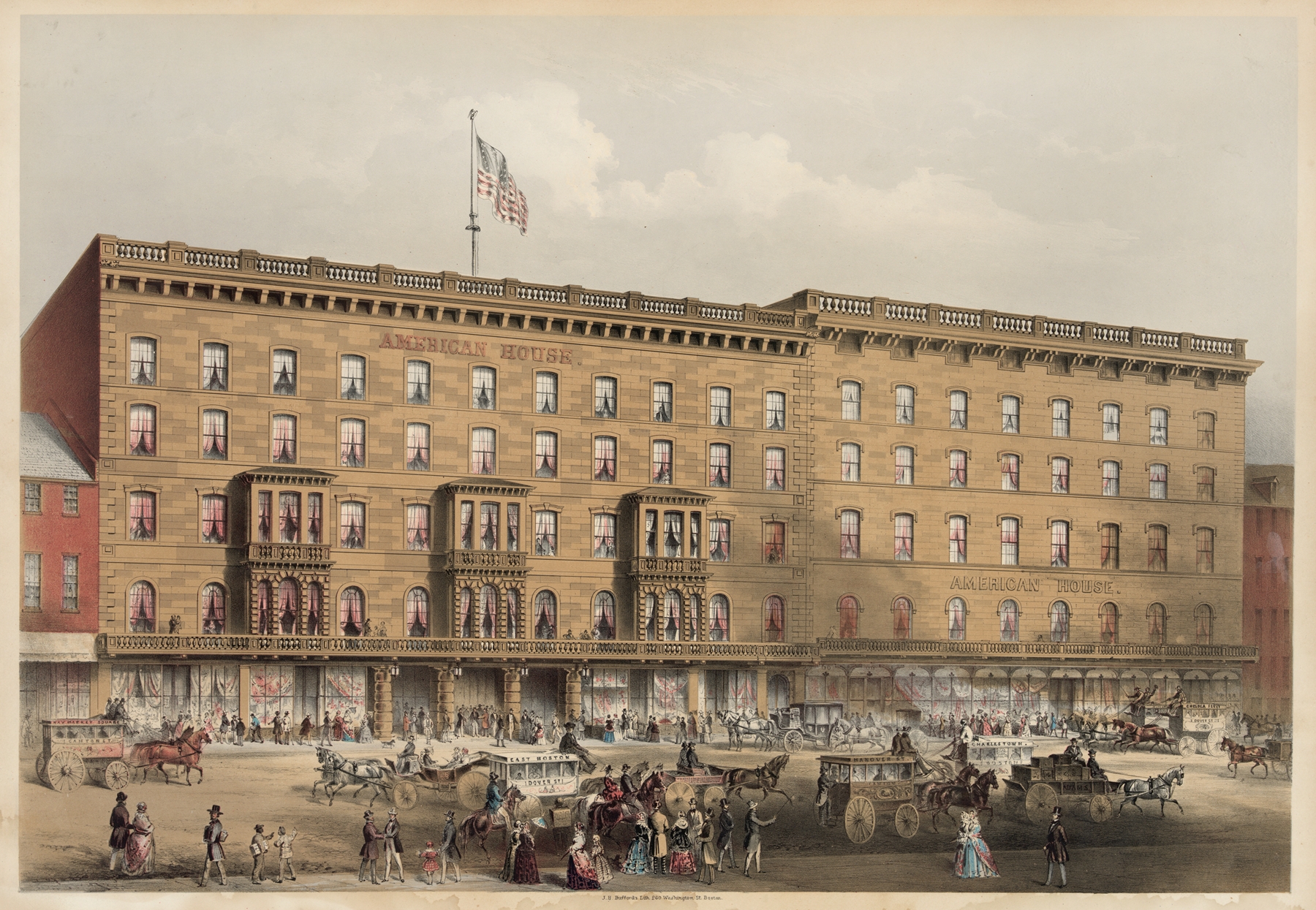 American House Hanover Street, Boston – by Lewis Rice, by John H. Bufford's & Sons, public domain