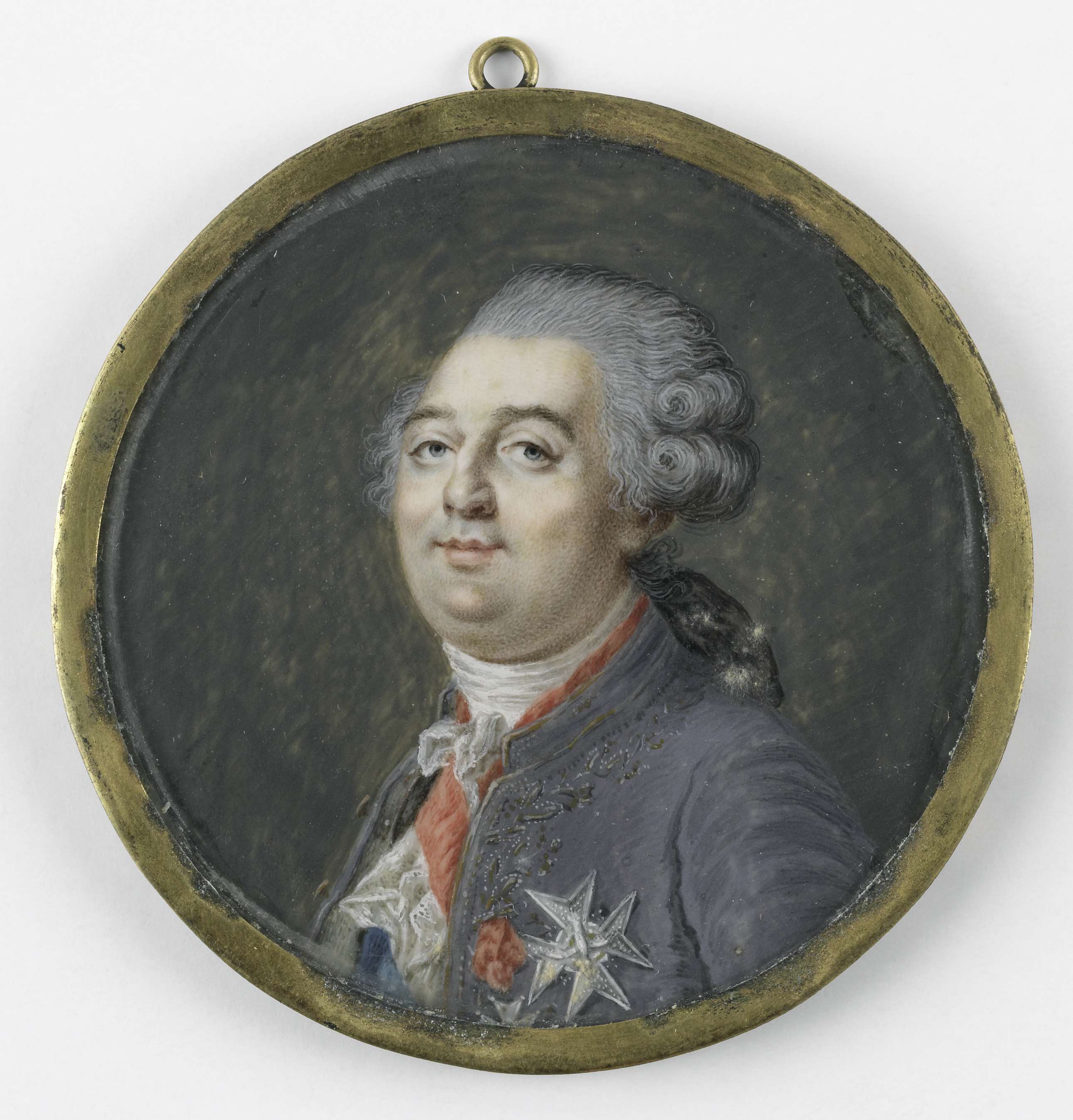 Portrait of Louis XVI by Joseph Boze, ivory medium, dressed in royal attire.
