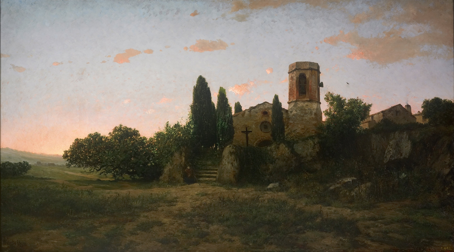 The Bell for Prayer by Modest Urgell, oil on canvas, features a bell glinting in soft light.