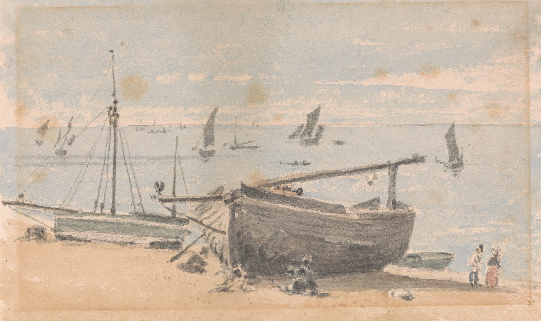 Scene on Brighton Beach, oil on canvas by Agostino Aglio