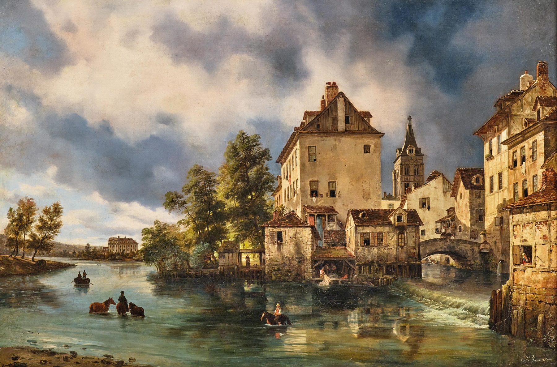 Landscape depicting French countryside at sunset, oil painting by Federico Moja