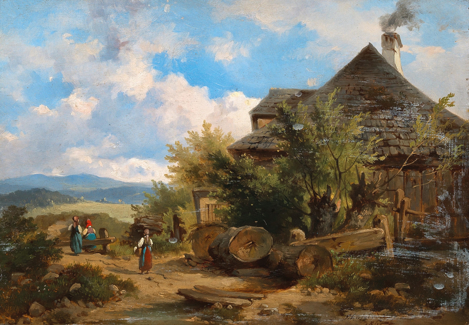 A View of the Countryside by Dominik Schuhfried, expressionism, vibrant landscape with swirling colors
