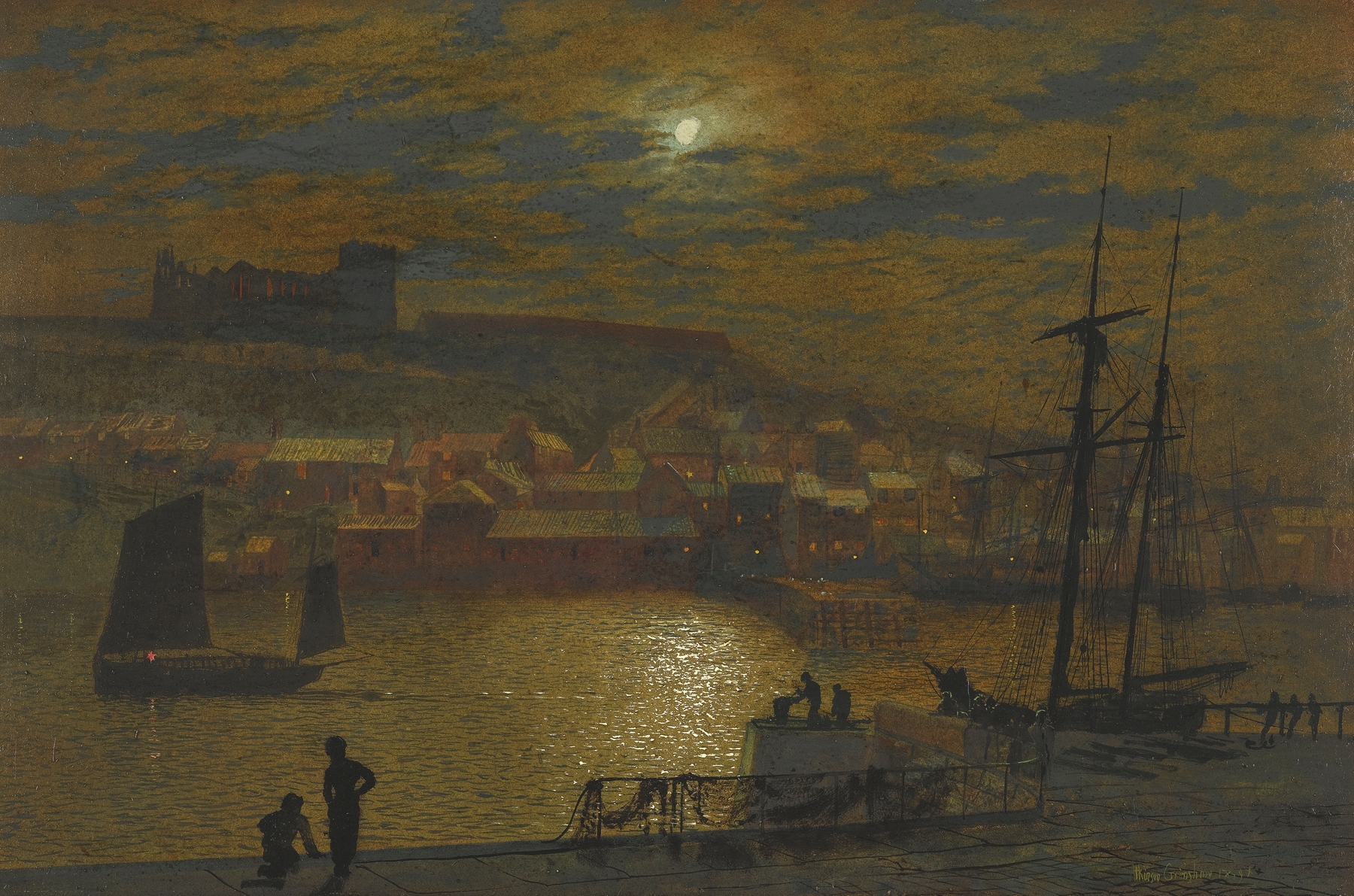 Whitby From Scotch Head, Moonlight On The Esk, by John Atkinson Grimshaw, public domain