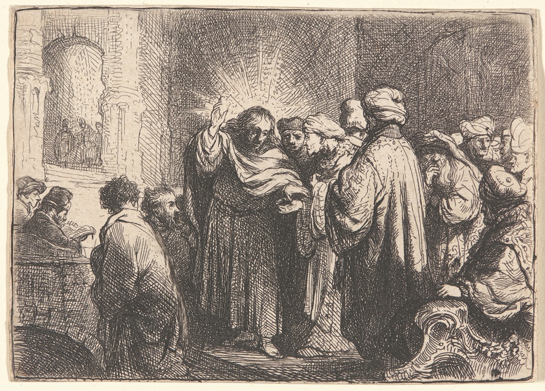 Rembrandt's 'The Tribute Money' depicts a biblical scene with rich colors and intricate details.