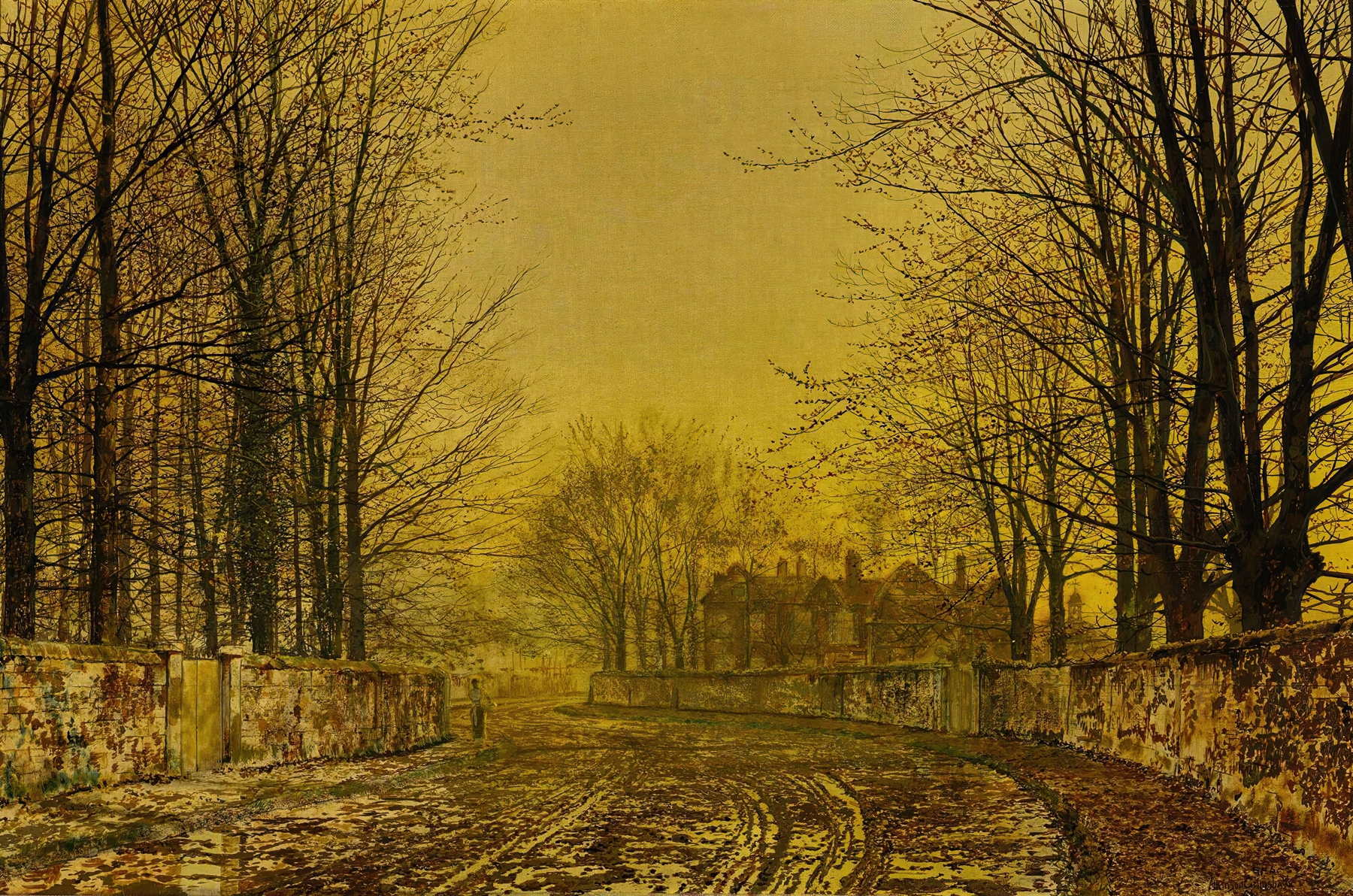 The Queen’s Highway by John Atkinson Grimshaw, oil on canvas depicting a moonlit path