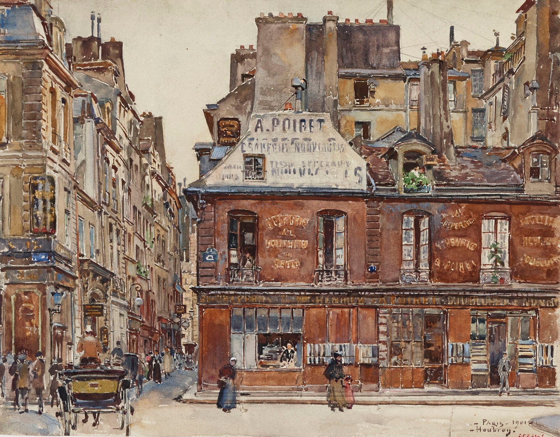 La rue Sauval, vue de la rue Saint-Honoré, en 1901 by Frédéric Houbron, impressionism, genre scene