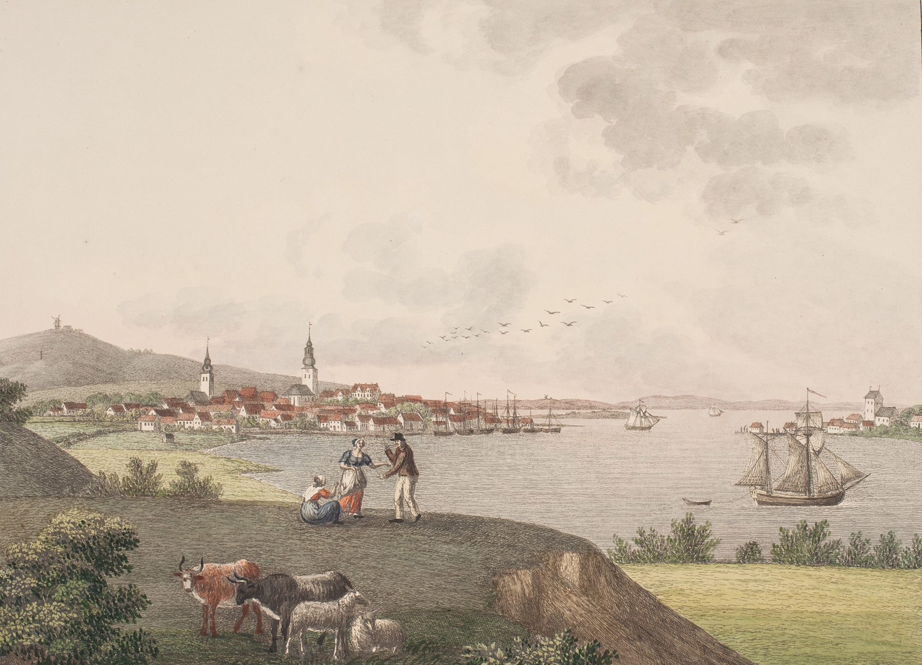 Aalborg by Søren L. Lange, landscape with tranquil waters, oil painting