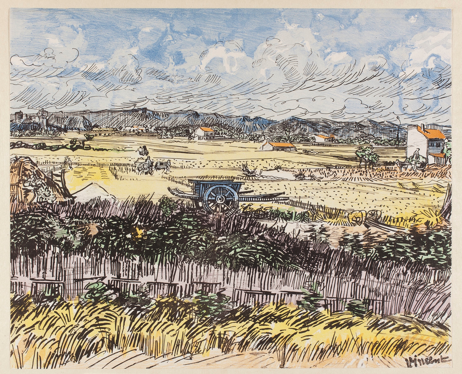 Harvest in Provence by Emil Rudolf Weiss, oil painting depicting golden fields under a cerulean sky.