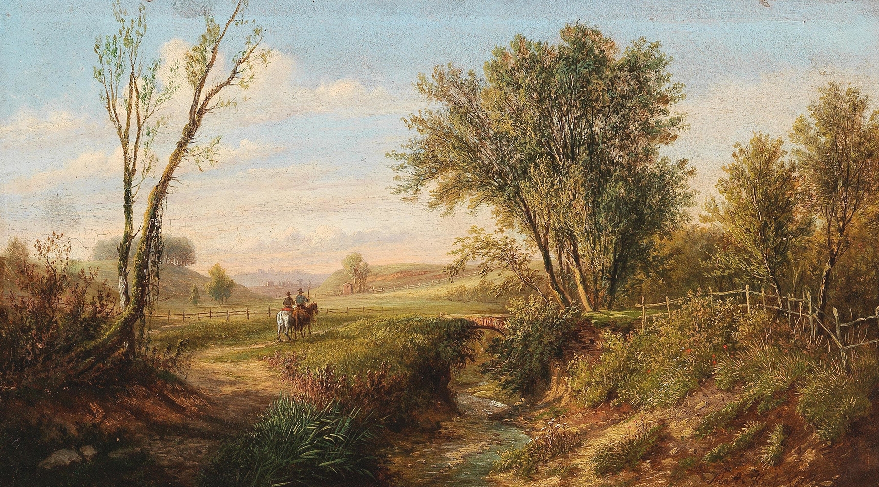 Riders in a vast landscape, oil on canvas by Marinus Adrianus Koekkoek