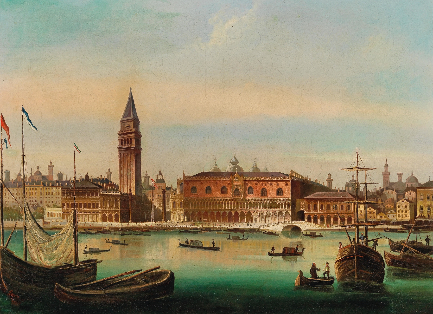 Venice landscape with Doge's Palace and canal, oil painting by Ferdinand Lepie