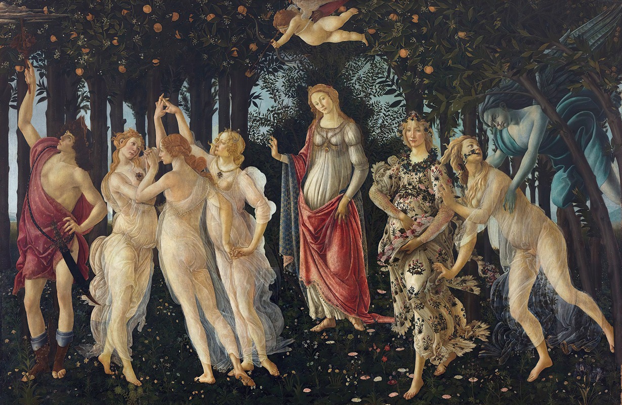 Botticelli's 'Spring' depicts a lush garden filled with mythological figures.