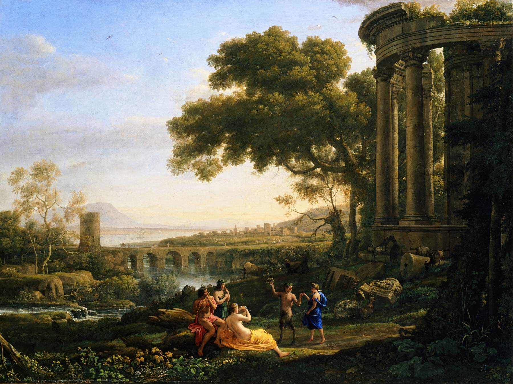 Landscape with Nymph and Satyr Dancing, oil painting by Claude Lorrain