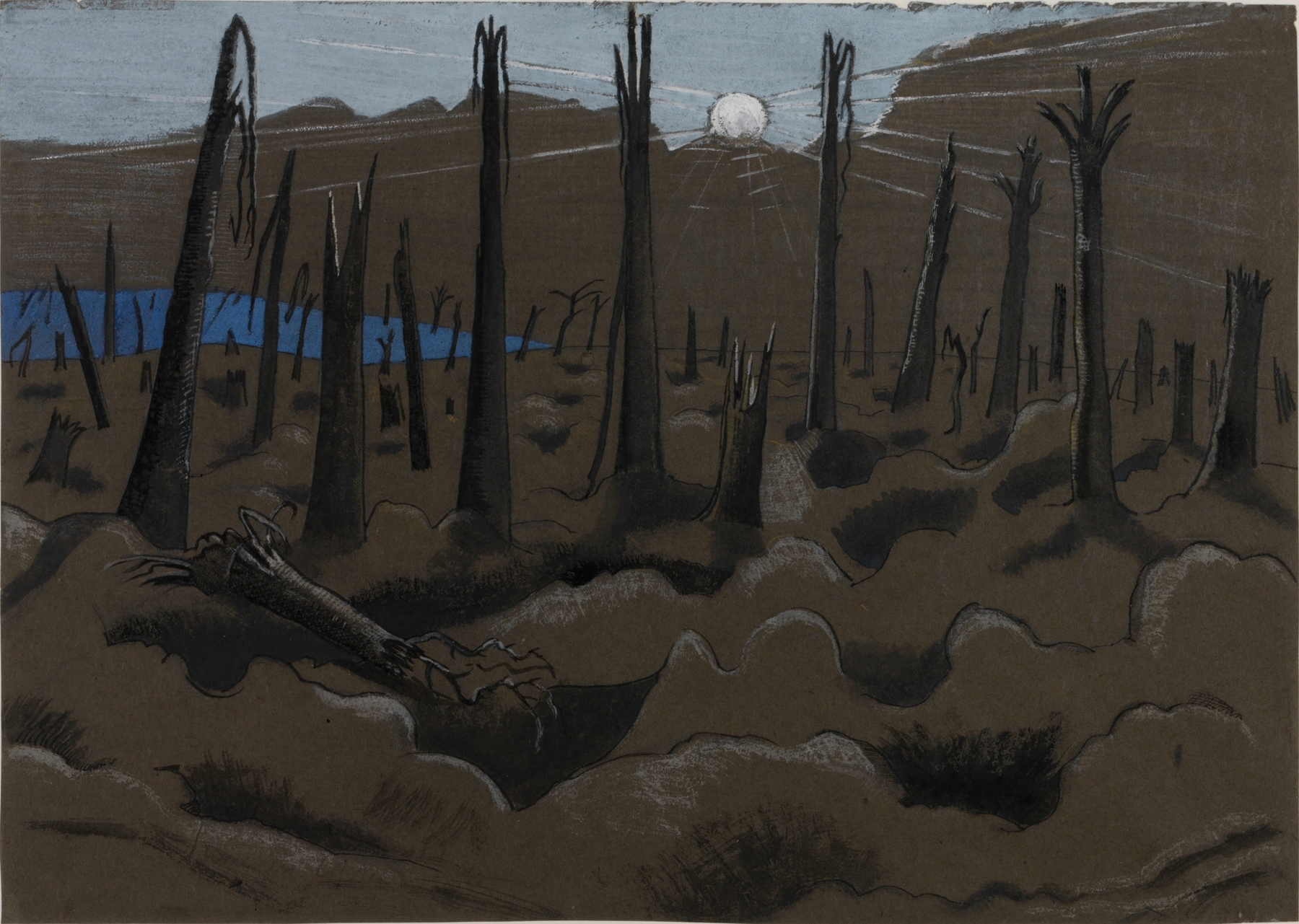 Sunrise, Inverness Copse, by Paul Nash, public domain