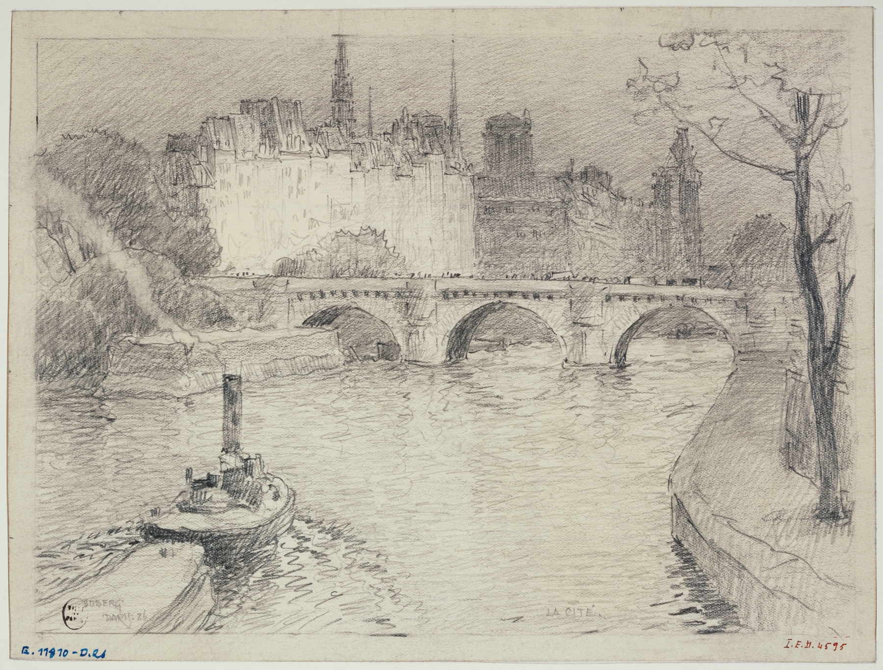 La Cité et le Pont-Neuf by Ferdinand Boberg, oil on canvas depicting the Pont-Neuf arches over a river.