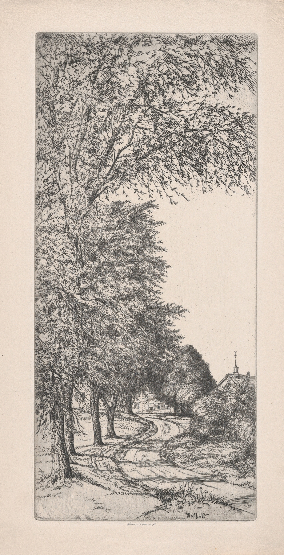 Engraving by Ernest Haskell featuring intricate designs and interplay of light and shadow.