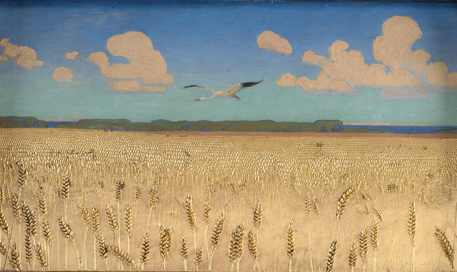 Danish Landscape by Harald Slott-Møller, depicting hills and a hazy sky, oil painting