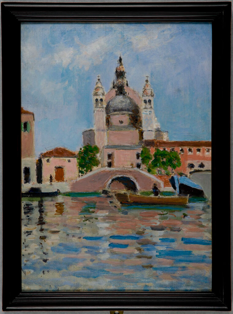 Venice landscape by Denman Waldo Ross, oil on canvas, featuring canals and reflections.