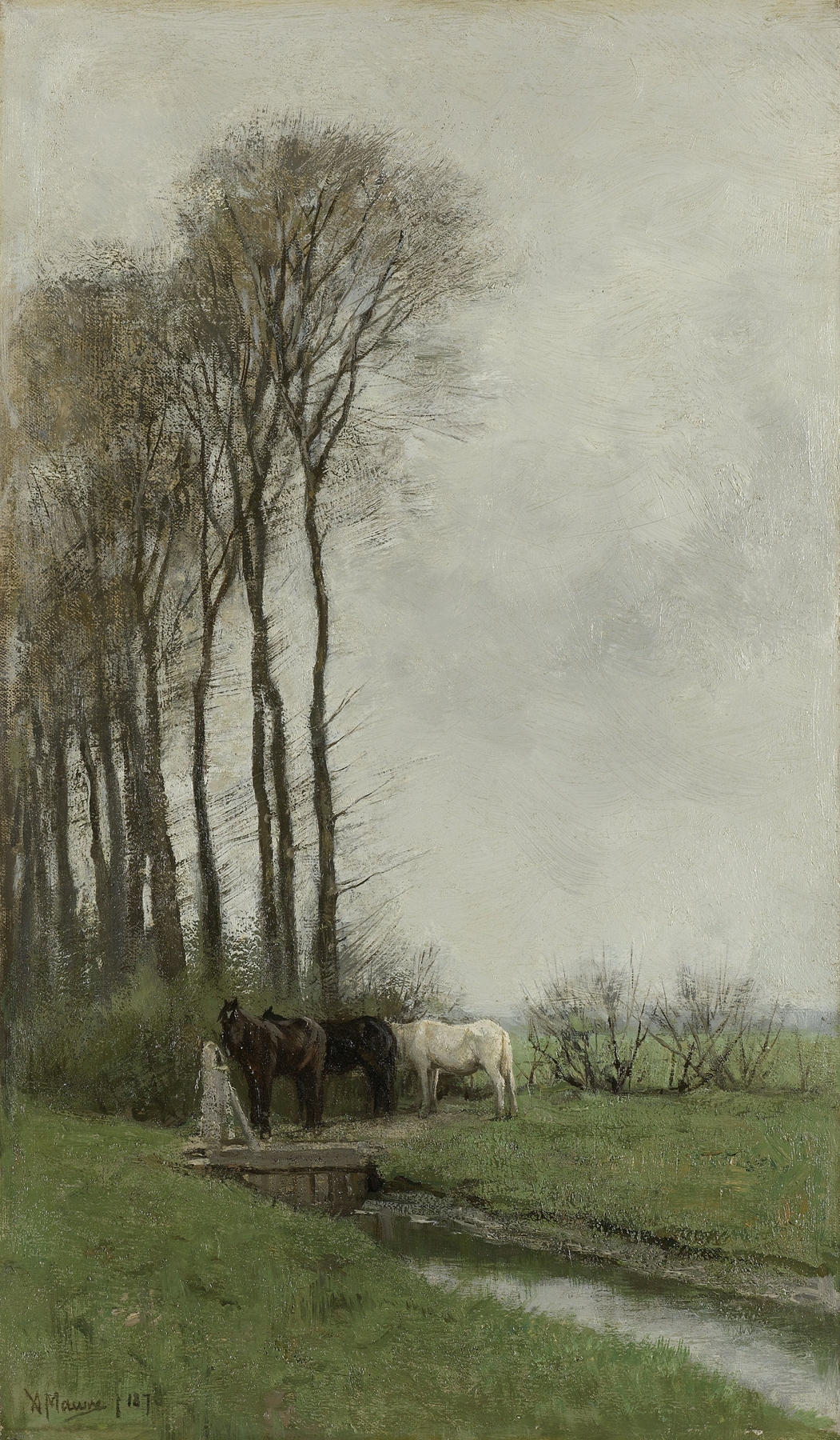 Paarden bij het hek, by Anton Mauve, public domain