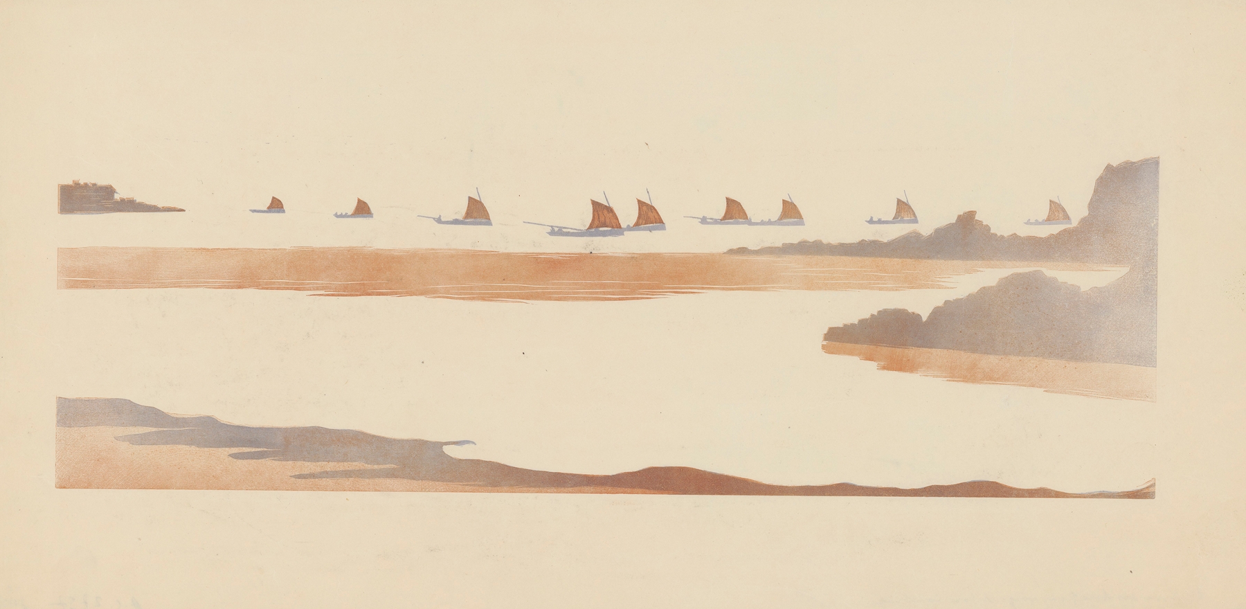 Rentrée des Sardiniers, oil on canvas by Amédée Joyau, depicts fishing boats returning to a harbor at twilight.