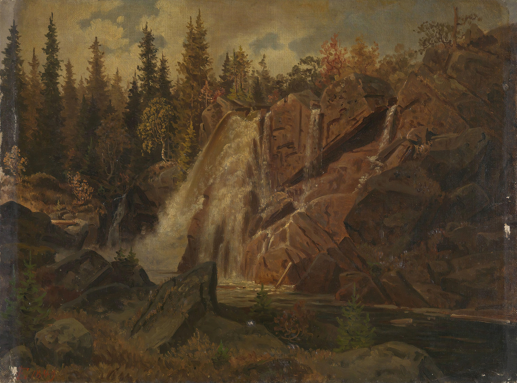 Norwegian Landscape by Johan Fredrik Eckersberg, oil on canvas depicting a brook and mountains